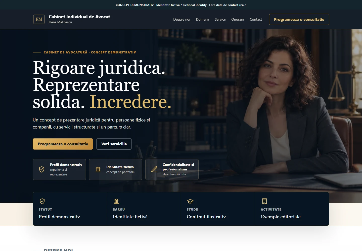 Avocat Elena Mălinescu — fictional website preview